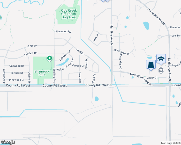 map of restaurants, bars, coffee shops, grocery stores, and more near 5579 Albert Street in Shoreview