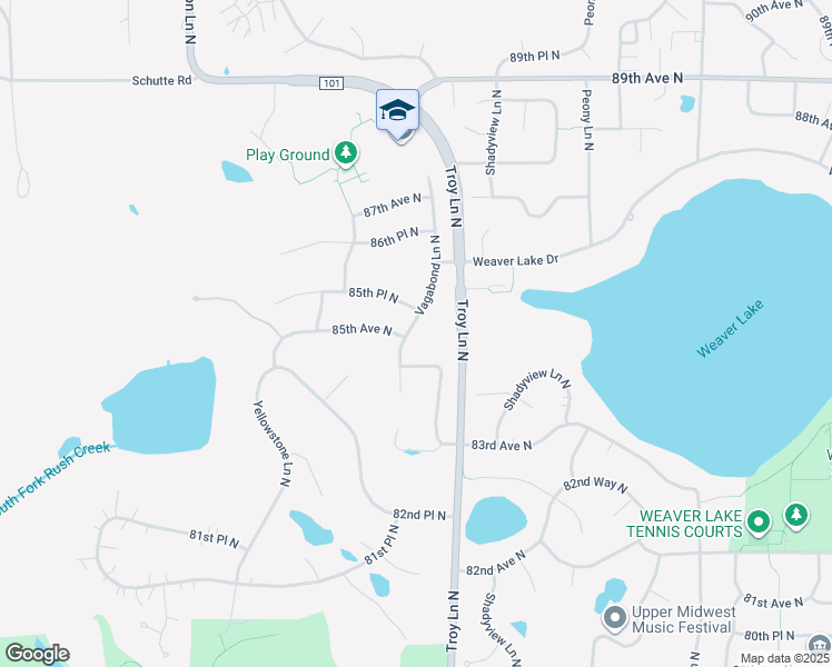 map of restaurants, bars, coffee shops, grocery stores, and more near 8538 Vagabond Lane North in Maple Grove
