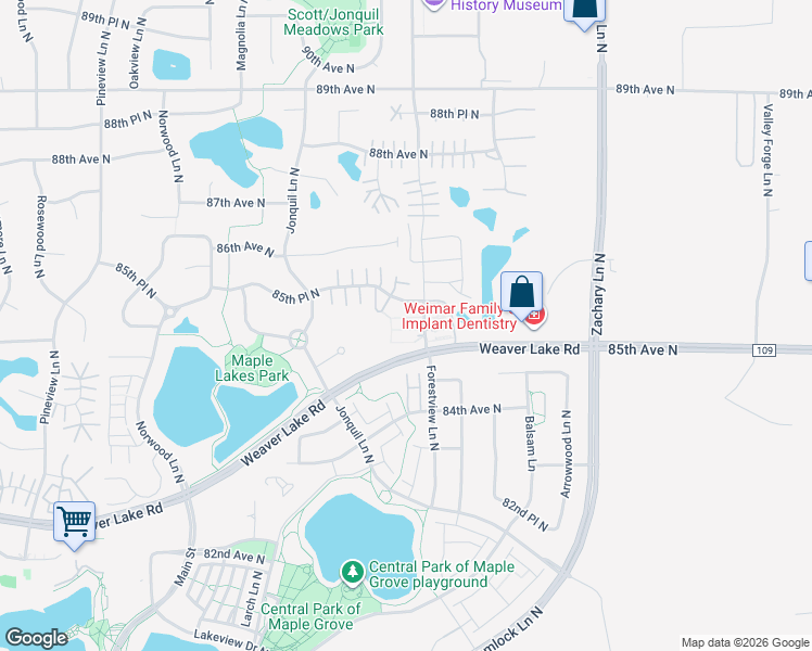 map of restaurants, bars, coffee shops, grocery stores, and more near 8467 Forestview Lane North in Maple Grove