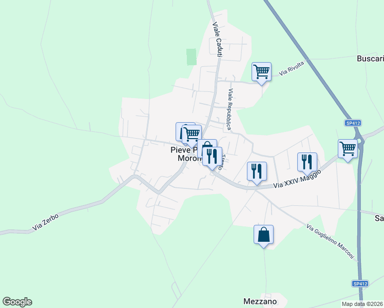 map of restaurants, bars, coffee shops, grocery stores, and more near in Pieve Porto Morone
