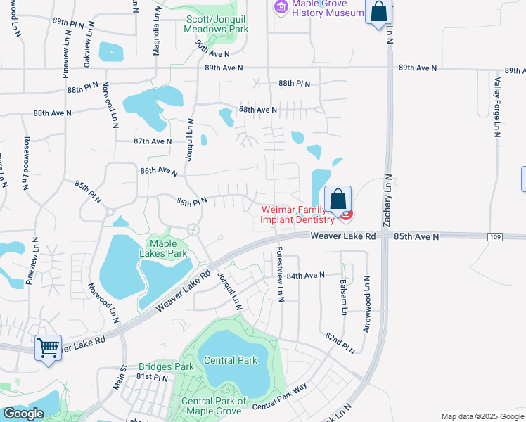 map of restaurants, bars, coffee shops, grocery stores, and more near 8467 Forestview Lane North in Maple Grove