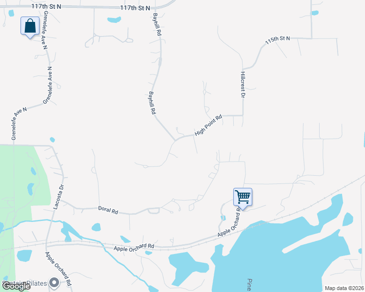 map of restaurants, bars, coffee shops, grocery stores, and more near 11 High Point Road in Dellwood