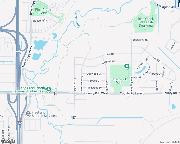map of restaurants, bars, coffee shops, grocery stores, and more near 1750 Hillview Road in Shoreview