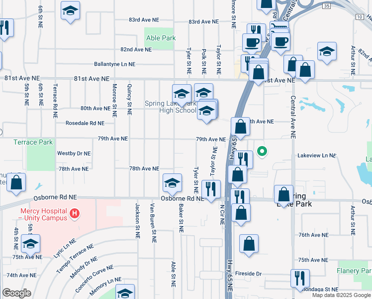 map of restaurants, bars, coffee shops, grocery stores, and more near 931 Marlboro Court Northeast in Minneapolis