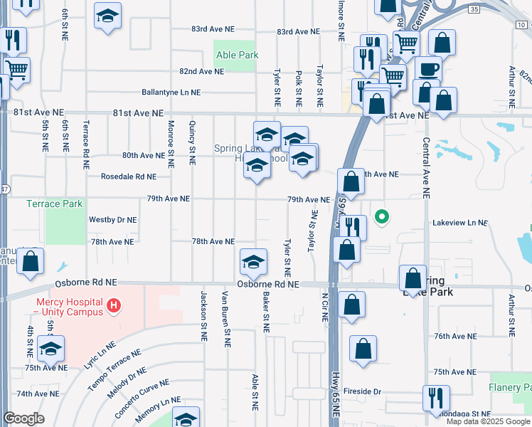map of restaurants, bars, coffee shops, grocery stores, and more near 931 Marlboro Court Northeast in Minneapolis