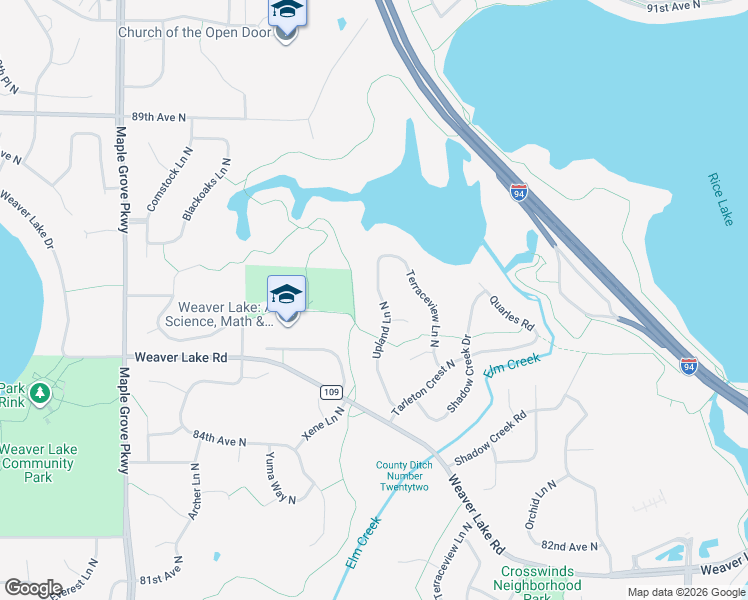 map of restaurants, bars, coffee shops, grocery stores, and more near 8601 Upland Lane North in Maple Grove