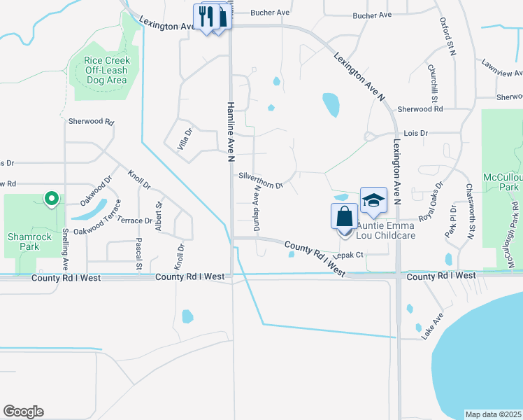 map of restaurants, bars, coffee shops, grocery stores, and more near 5620 Dunlap Avenue North in Saint Paul