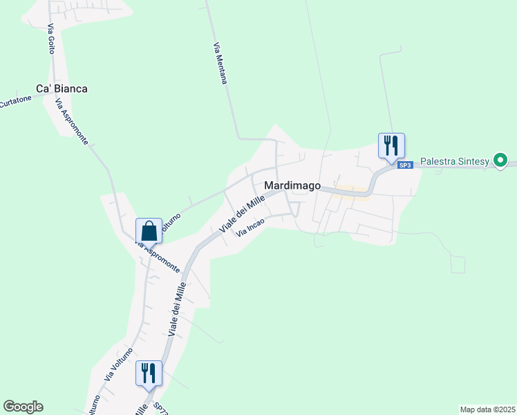 map of restaurants, bars, coffee shops, grocery stores, and more near 338 Viale dei Mille in Mardimago