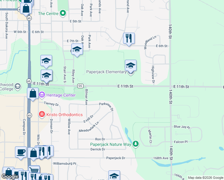 map of restaurants, bars, coffee shops, grocery stores, and more near 824 East 11th Street in New Richmond