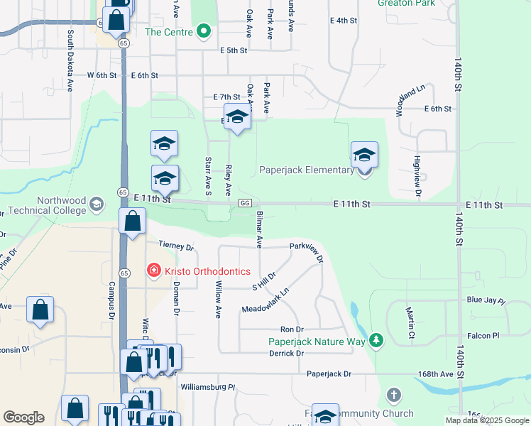 map of restaurants, bars, coffee shops, grocery stores, and more near 524 East 11th Street in New Richmond