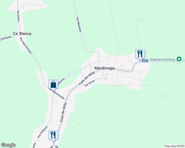 map of restaurants, bars, coffee shops, grocery stores, and more near 338 Viale dei Mille in Mardimago
