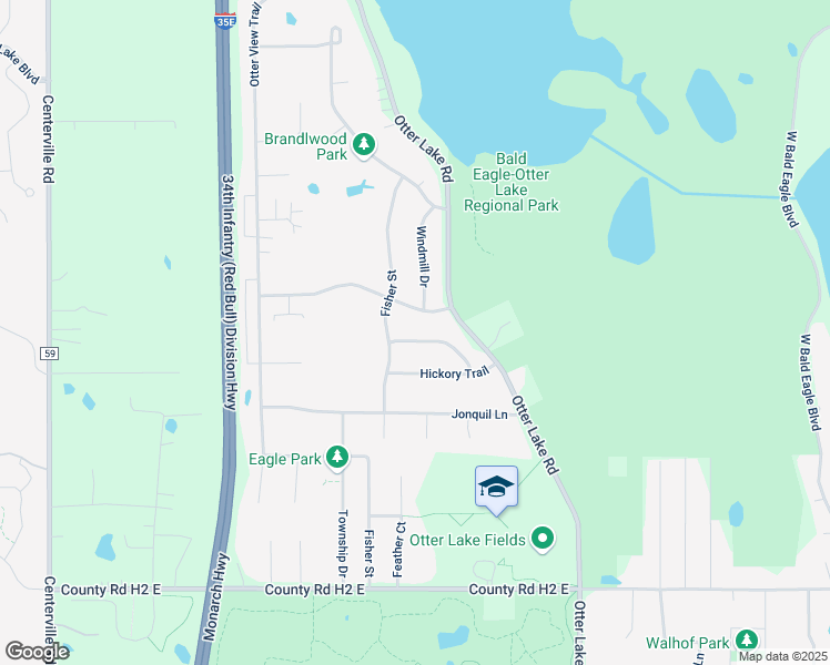 map of restaurants, bars, coffee shops, grocery stores, and more near 1384 Whisperwood Trail in White Bear Lake