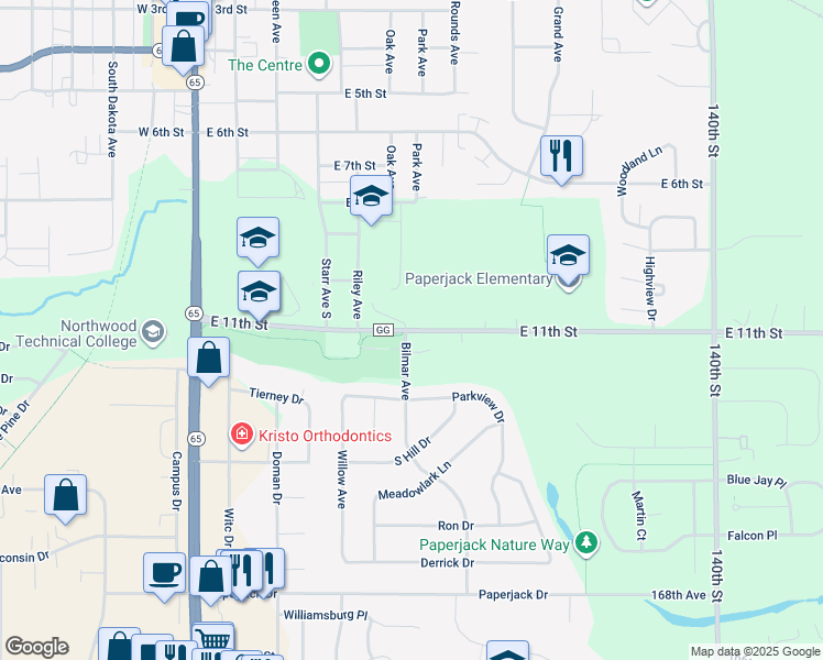 map of restaurants, bars, coffee shops, grocery stores, and more near 701 East 11th Street in New Richmond