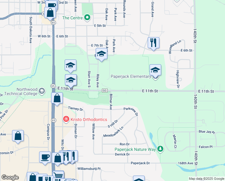 map of restaurants, bars, coffee shops, grocery stores, and more near 701 East 11th Street in New Richmond