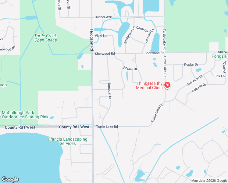map of restaurants, bars, coffee shops, grocery stores, and more near 5608 Donegal Drive in Shoreview