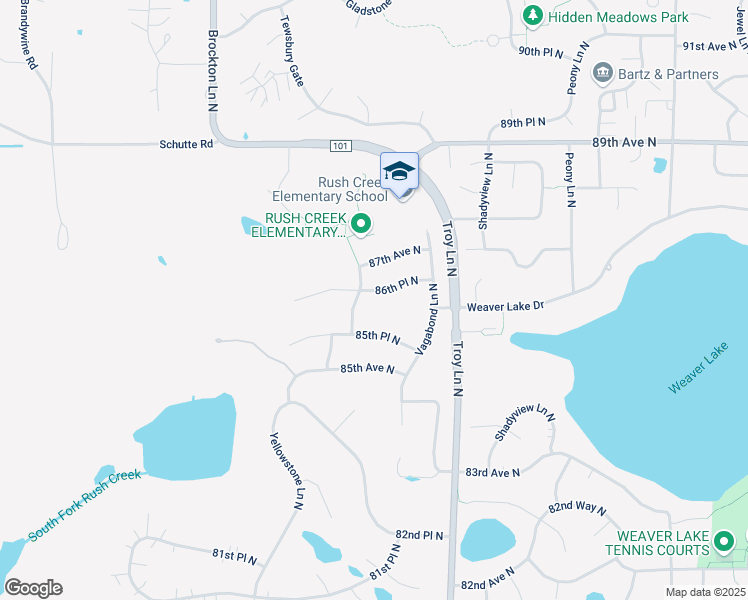 map of restaurants, bars, coffee shops, grocery stores, and more near 8689 Walnut Grove Lane North in Maple Grove