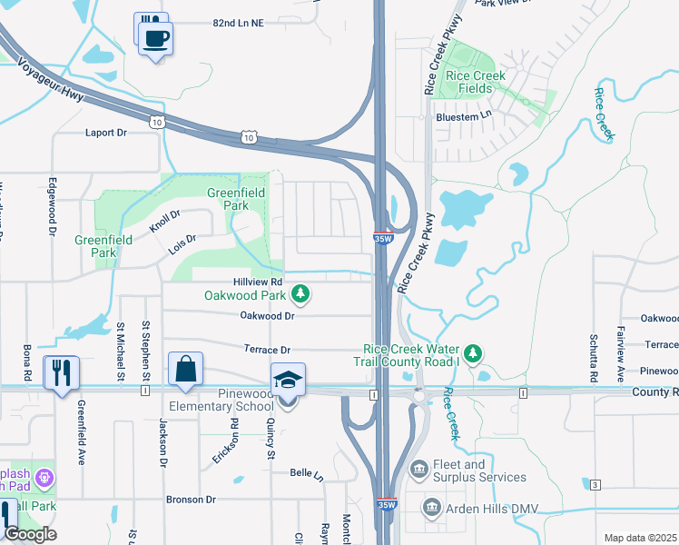 map of restaurants, bars, coffee shops, grocery stores, and more near 2075 Cornell Drive in New Brighton