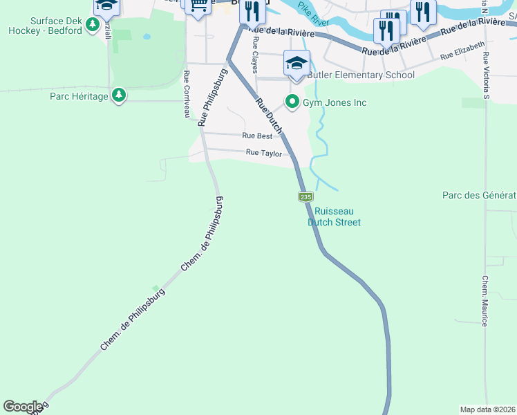 map of restaurants, bars, coffee shops, grocery stores, and more near Chemin de Philipsburg in Canton de Bedford
