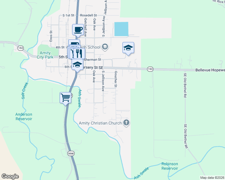 map of restaurants, bars, coffee shops, grocery stores, and more near 1002 Goucher Street in Amity
