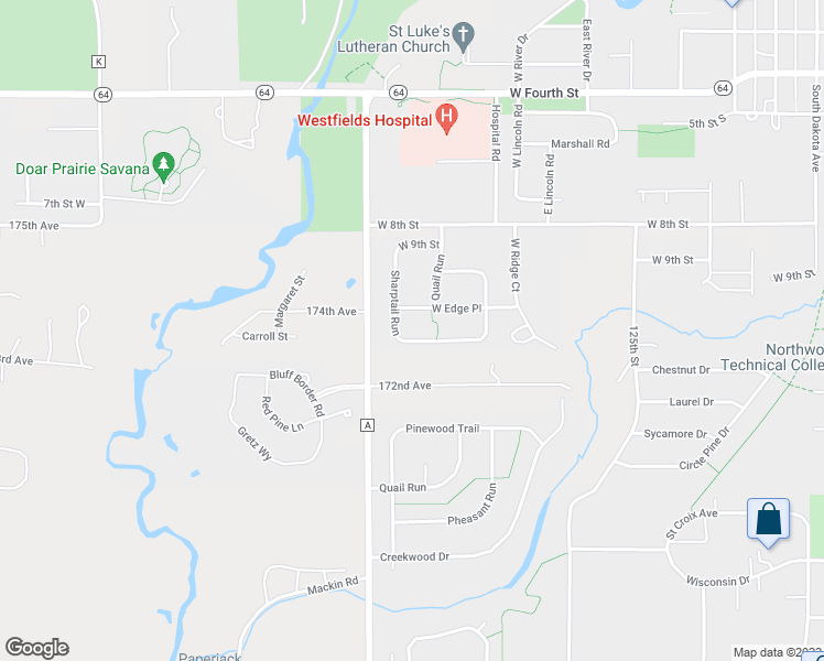 map of restaurants, bars, coffee shops, grocery stores, and more near 1048 Sharptail Run in New Richmond