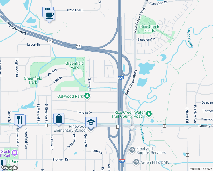 map of restaurants, bars, coffee shops, grocery stores, and more near 2075 Cornell Drive in New Brighton