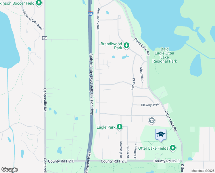 map of restaurants, bars, coffee shops, grocery stores, and more near 5676 Brandlwood Court in White Bear Lake