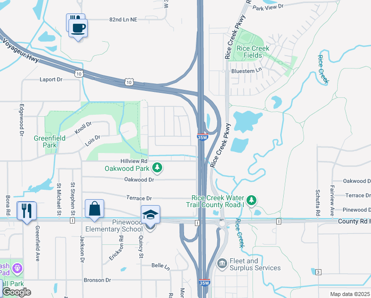 map of restaurants, bars, coffee shops, grocery stores, and more near 2075 Cornell Drive in New Brighton