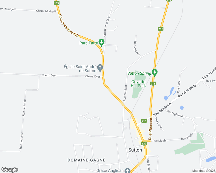 map of restaurants, bars, coffee shops, grocery stores, and more near 76 Rue Principale Nord in Sutton