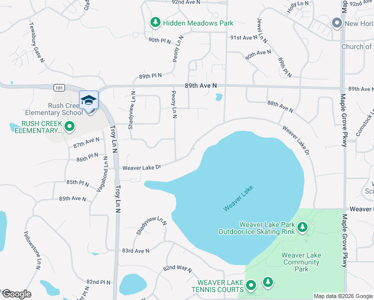 map of restaurants, bars, coffee shops, grocery stores, and more near 17774 Weaver Lake Drive in Maple Grove
