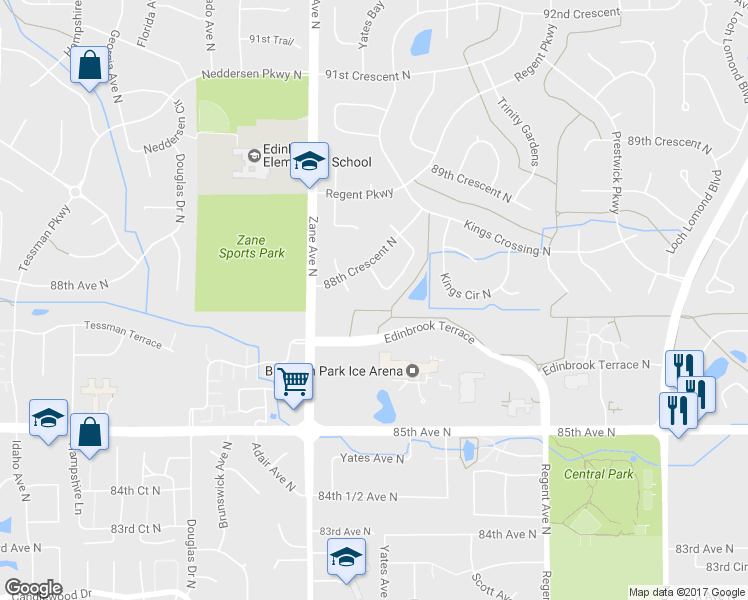 map of restaurants, bars, coffee shops, grocery stores, and more near 5653 88th Crescent Circle in Minneapolis
