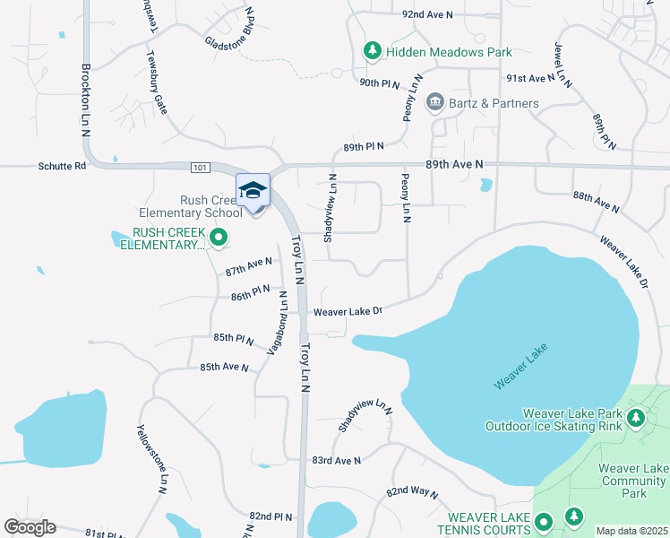 map of restaurants, bars, coffee shops, grocery stores, and more near 8676 Shadyview Court in Osseo