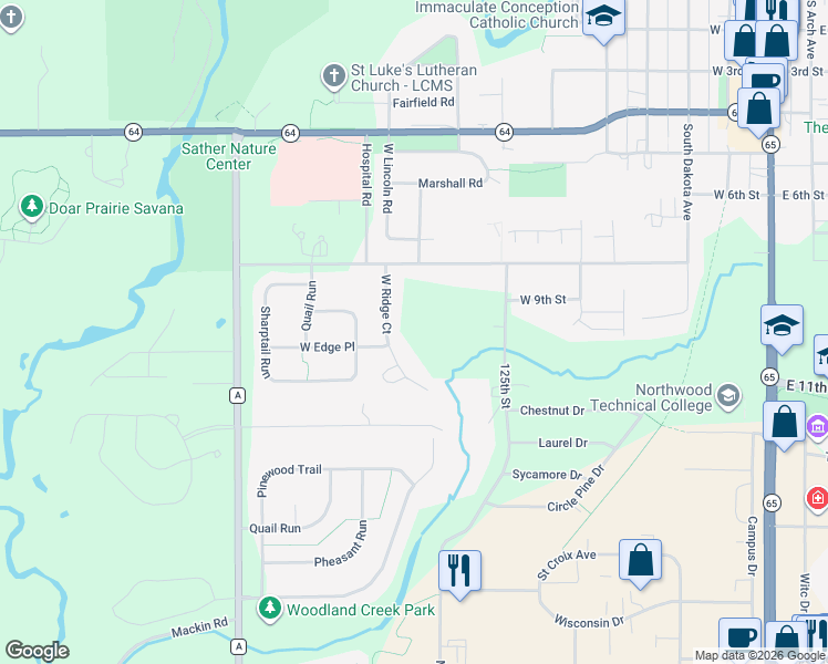 map of restaurants, bars, coffee shops, grocery stores, and more near 850 West Ridge Court in New Richmond