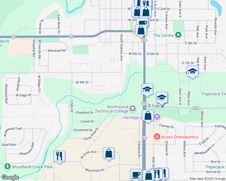 map of restaurants, bars, coffee shops, grocery stores, and more near 325 West 9th Street in New Richmond
