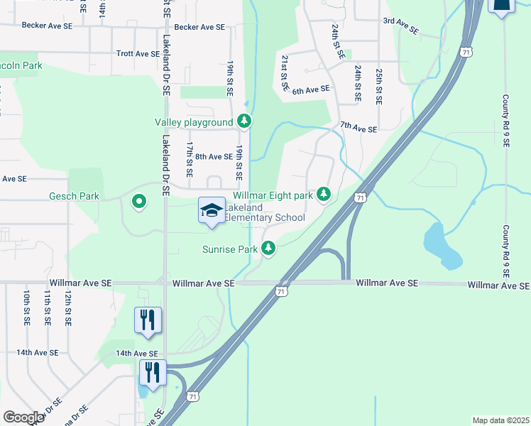 map of restaurants, bars, coffee shops, grocery stores, and more near in Kandiyohi County