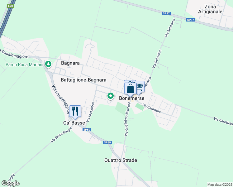 map of restaurants, bars, coffee shops, grocery stores, and more near 13 Via 8 Marzo in Bonemerse