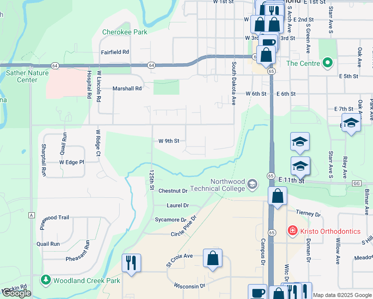 map of restaurants, bars, coffee shops, grocery stores, and more near 580 West 9th Street in New Richmond