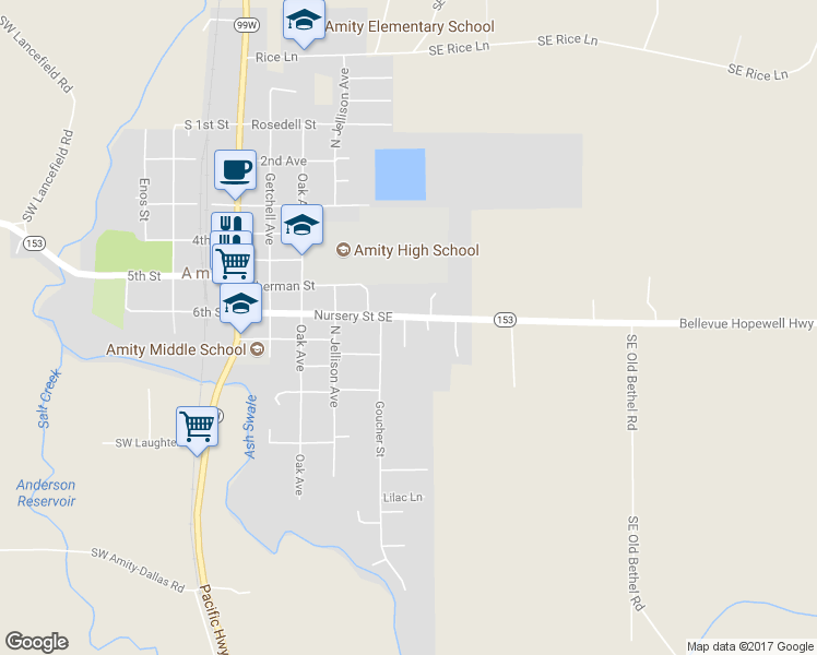 map of restaurants, bars, coffee shops, grocery stores, and more near 509 Nursery Street Southeast in Amity
