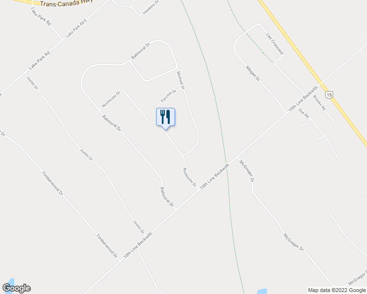 map of restaurants, bars, coffee shops, grocery stores, and more near 160 Northcote Drive in Carleton Place
