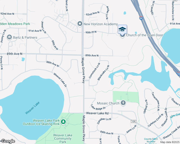 map of restaurants, bars, coffee shops, grocery stores, and more near 8768 Comstock Lane North in Maple Grove