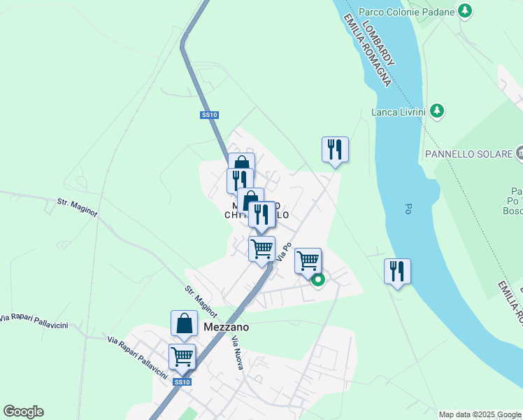 map of restaurants, bars, coffee shops, grocery stores, and more near 64 Via Parigi in Castelvetro Piacentino