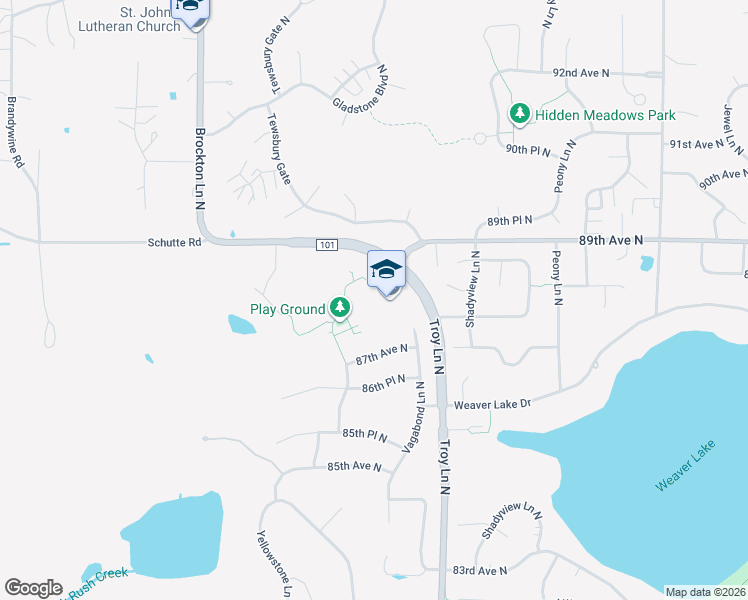 map of restaurants, bars, coffee shops, grocery stores, and more near County Road 101 in Maple Grove