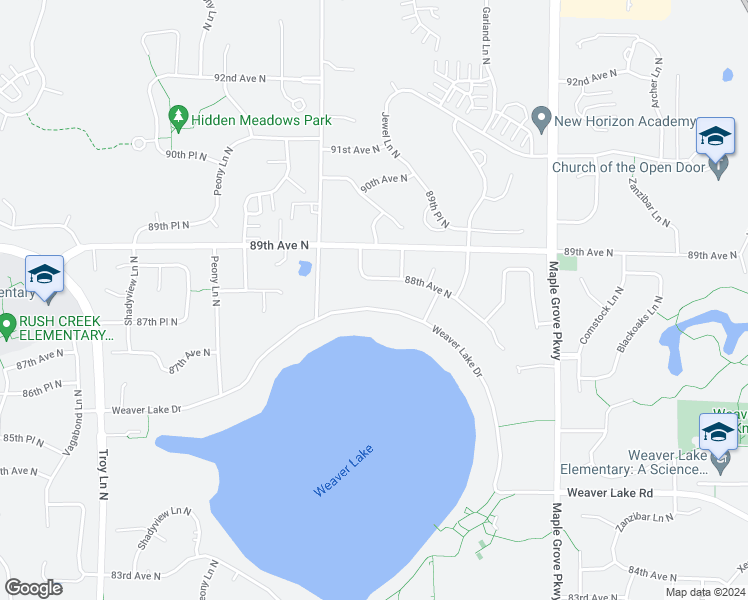 map of restaurants, bars, coffee shops, grocery stores, and more near 17261 88th Avenue North in Osseo