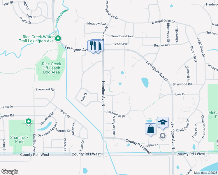 map of restaurants, bars, coffee shops, grocery stores, and more near 5756 Willow Lane in Saint Paul