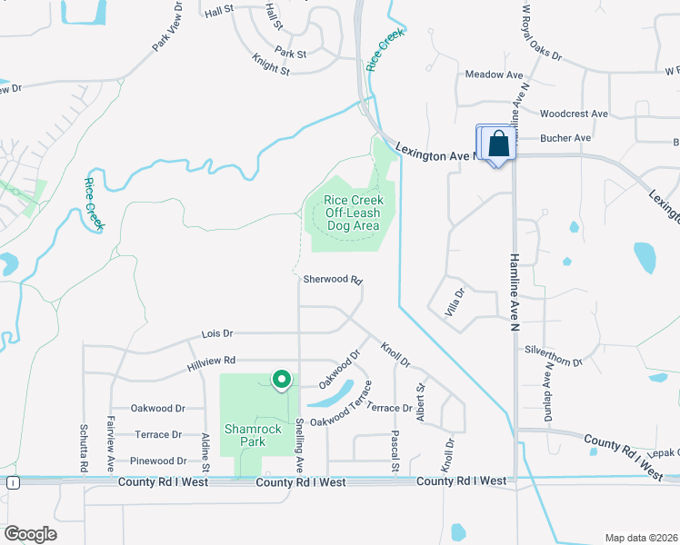 map of restaurants, bars, coffee shops, grocery stores, and more near 1535 Sherwood Road in Shoreview