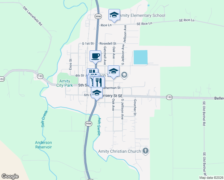 map of restaurants, bars, coffee shops, grocery stores, and more near 211 Sherman Street in Amity