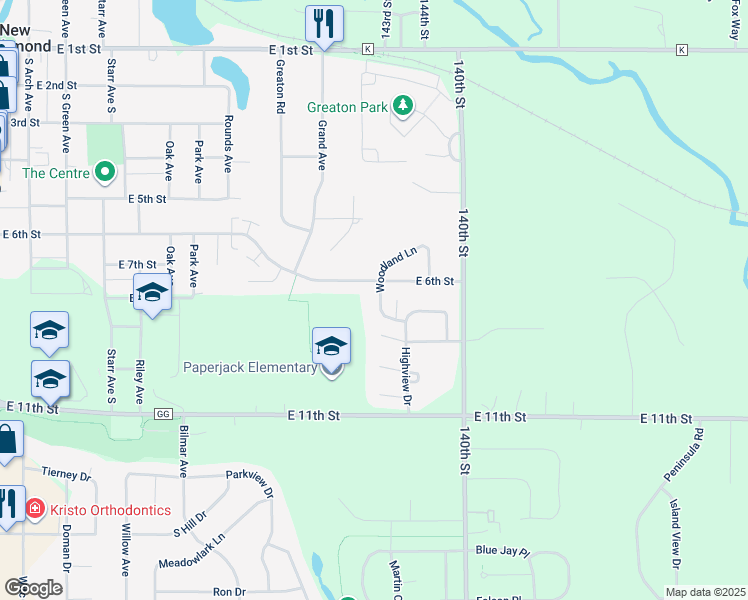 map of restaurants, bars, coffee shops, grocery stores, and more near 1056 East 6th Street in New Richmond