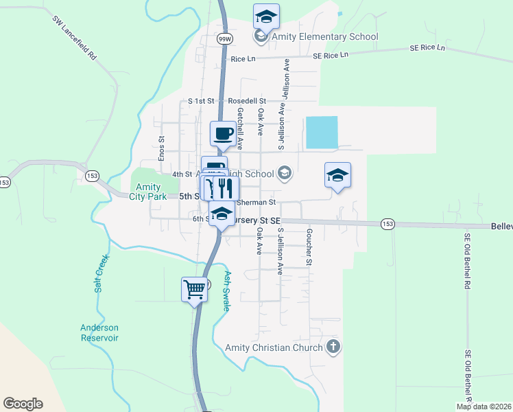 map of restaurants, bars, coffee shops, grocery stores, and more near 211 Sherman Street in Amity