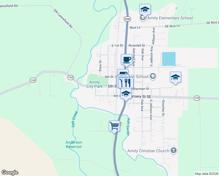 map of restaurants, bars, coffee shops, grocery stores, and more near 211 5th Street in Amity