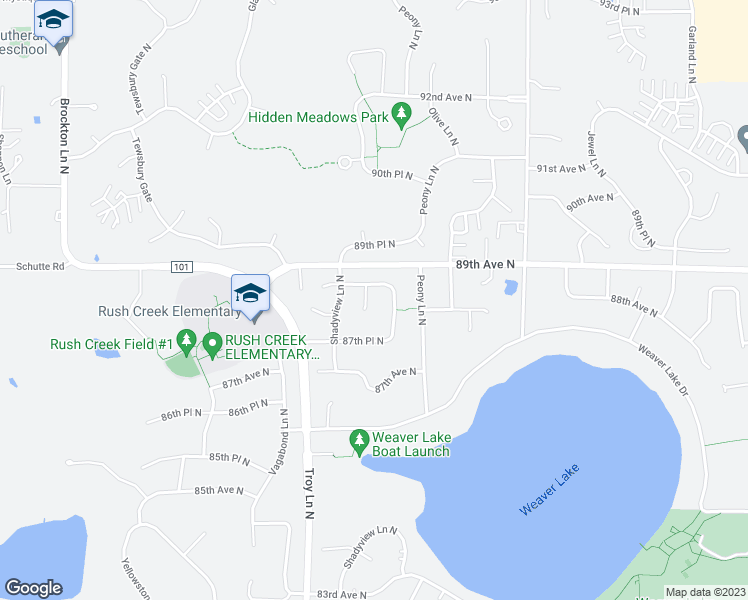 map of restaurants, bars, coffee shops, grocery stores, and more near 8833 Queensland Lane North in Maple Grove