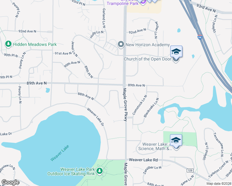 map of restaurants, bars, coffee shops, grocery stores, and more near 8871 Everest Lane North in Maple Grove